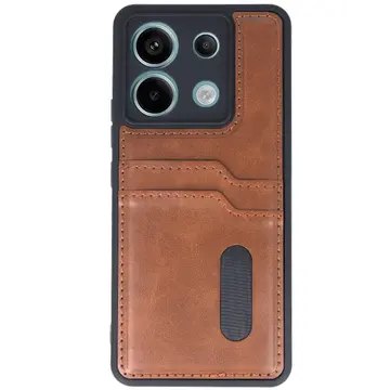 Xiaomi Redmi Note 13 Pro 4g Kılıf Sara Kartvizitli Deri Kılıf - Taba