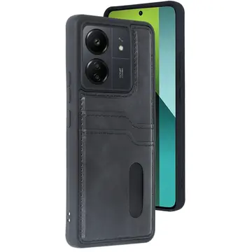 Xiaomi Redmi 13c Kılıf Sara Kartvizitli Deri Kılıf - Siyah