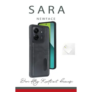 Xiaomi Redmi 13c Kılıf Sara Kartvizitli Deri Kılıf - Siyah