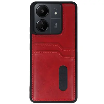 Xiaomi Redmi 13c Kılıf Sara Kartvizitli Deri Kılıf - Kırmızı