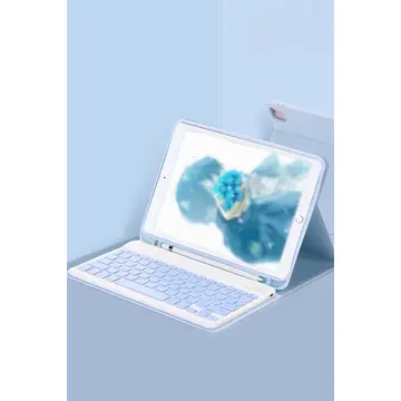 İpad Pro 11 (2024) Kılıf Kc01 Smart Klavyeli Tablet Kılıfı - Açık Mavi