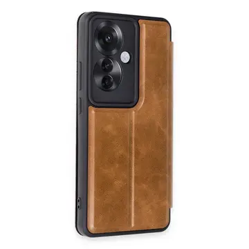 Oppo Reno 11f Kılıf Flip Cover - Taba