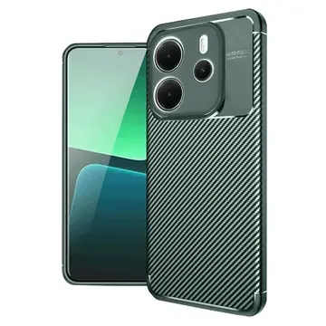 Xiaomi Redmi Note 14 4g Kılıf Auto Focus Karbon Kapak - Koyu Yeşil
