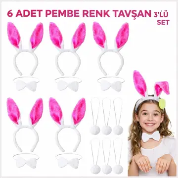 Şeker Pembesi Tavşan Sahne Seti 639lı Set Taç Papyon Kuyruk