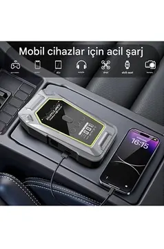 Tank Model Şarjlı 12.000 Mah Taşınabilir Çanta Araç Akü Takviye Cihazı Işıklı Hava Kompresörü