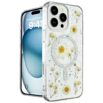 İphone 16 Pro Kılıf Daisy Simli Magsafe Kapak - Gümüş