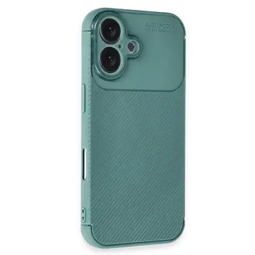 İphone 16 Plus Kılıf Auto Focus Karbon Kapak - Koyu Yeşil