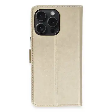 İphone 15 Pro Max Kılıf Trend S Plus Kapaklı Kılıf - Gold