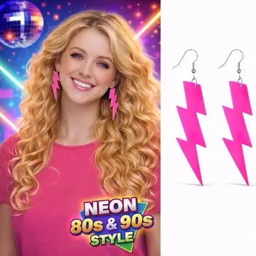 80’ler 9039lar Retro Neon Yeşil Şimşek Küpe 10 Cm