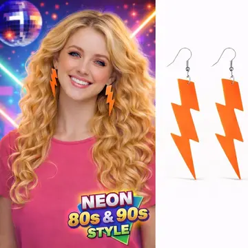 80’ler 9039lar Retro Neon Yeşil Şimşek Küpe 10 Cm