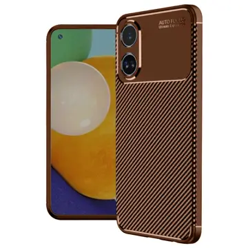 Oppo A60 Kılıf Auto Focus Karbon Kapak - Kahverengi