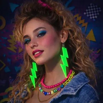 80’ler 9039lar Retro Neon Yeşil Şimşek Küpe 10 Cm