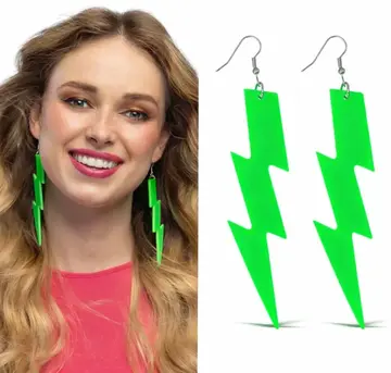 80’ler 9039lar Retro Neon Yeşil Şimşek Küpe 10 Cm