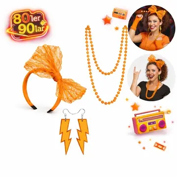 80’ler 90’lar Neon Pembe Parti Seti – Kolye Küpe Taç