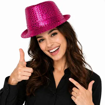 Fuşya Pembe Payetli Disco Parti Şapkası Yetişkin Işıltılı Fötr Model
