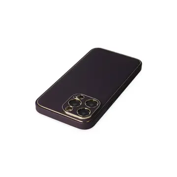 İphone 13 Pro Max Kılıf Coco Deri Silikon Kapak - Derin Mor