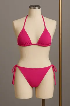 Kadın Fuşya Yandan Bağlamalı Bikini Mayo Takımı