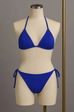 Kadın Mavi Yandan ve Boyundan Bağlamalı Bikini Mayo Takımı