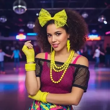 80’ler 90’lar Neon Sarı Parti Seti – Kolye Küpe Taç