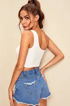 Kadın Beyaz Tek Omuz Crop Büstiyer