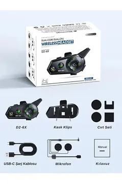 D2-6x 1000m Mesafeli 6 Kanallı İntercom Bluetooth Motosiklet Kask Kulaklığı İntercom Kulaklık