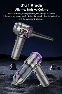 EZERE TurboVac 20000pa Güçlü Dijital Göstergeli Vakumlu Kablosuz Üflemeli Mini Araç Süpürgesi