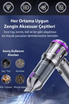 EZERE TurboVac 20000pa Güçlü Dijital Göstergeli Vakumlu Kablosuz Üflemeli Mini Araç Süpürgesi
