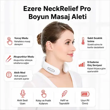 EZERE NeckRelief Pro Ultrasonik Dalgalı Ve Isıtmalı Rahatlatıcı Boyun Masaj Aleti
