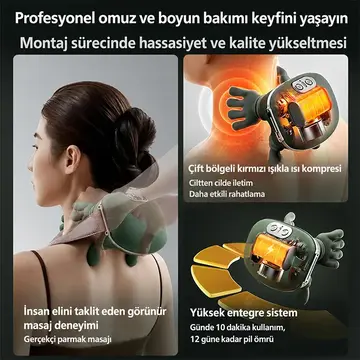 EZERE RelaxBuddy Pro OvmalıIsıtıcılı İnsan Eli Şeklinde Şarjlı Boyun Masaj Aleti