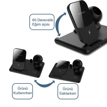 ALLY W58 15W Qi Hızlı Şarj 4 in 1 iPhone+ AirPods Pro Kablosuz Şarj Standı