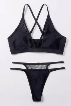 Kadın Siyah File Detaylı Özel Bikini Takımı