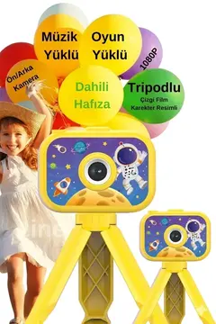 Dijital Fotoğraf Makinesi Çocuk Mini 1080p Hd Kamera Selfie Tripotlu Ön Arka Kamera