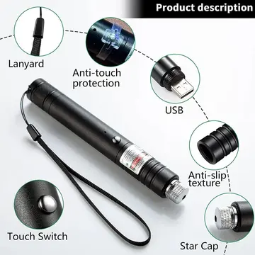 Fithome 100mw Desen Başlıklı Usb Şarjlı Yeşil Lazer Pointer