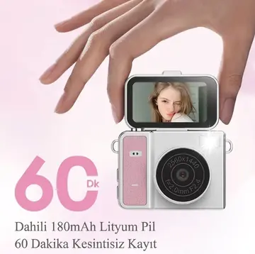 2k Mini Dijital Retro Video Kamera Flaşlı Dijital Vlog Mini Fotoğraf Makinesi Türkçe Menü Yeşil