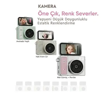 2k Mini Dijital Retro Video Kamera Flaşlı Dijital Vlog Mini Fotoğraf Makinesi Türkçe Menü Yeşil