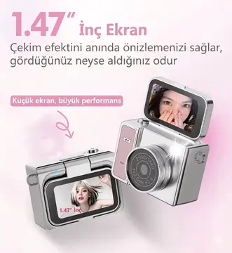 2k Mini Dijital Retro Video Kamera Flaşlı Dijital Vlog Mini Fotoğraf Makinesi Türkçe Menü Yeşil