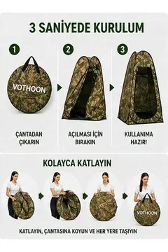 Otomatik Kabin Giyinme Çadırı 120x120x190 Cm Üst Havalandırma Yan Pencereli Duş & Wc Çadırı