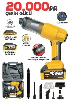 25.000mah Çift Bataryalı Auhma 20.000pa Ultra Çekim Güçlü Çantalı Araç Temizleme Süpürgesi