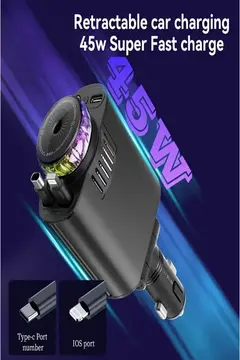 Led Işık Aydınlatmalı 45w Hava Nemlendirici 5’1 Arada Şarj Cihazı Araç İçi Çakmaklık Şarj Aleti