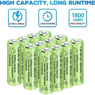 1800 Mah 1.2v Aa Ni-mh Şarj Edilebilir Pil 12 Adet