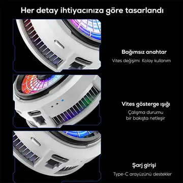 Memo CX20 iOS Android Soğutucu 20W Manyetik RGB Telefon Soğutucu –Anında Hızlı SoğutmaSessiz Fan Soğutma