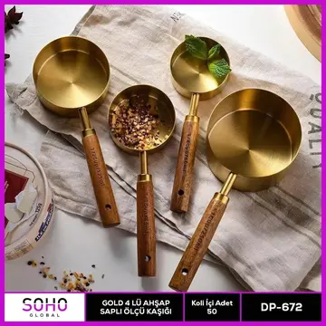 Gold 4'lü Ahap Saplı Ölçü Kaşığı