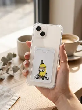 iPhone 14 Boş Yapma Muz Detaylı Kart Bölmeli Şeffaf Telefon Kılıfı