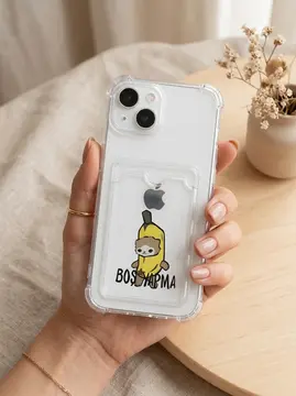 iPhone 14 Boş Yapma Muz Detaylı Kart Bölmeli Şeffaf Telefon Kılıfı