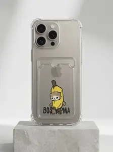 iPhone 15 Pro Max Boş Yapma Muz Detaylı Kart Bölmeli Şeffaf Telefon Kılıfı