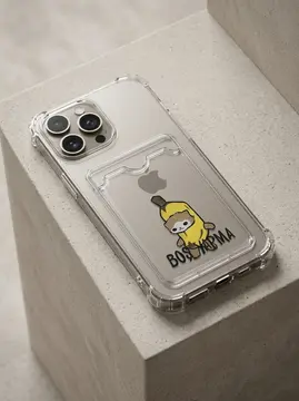 iPhone 15 Pro Max Boş Yapma Muz Detaylı Kart Bölmeli Şeffaf Telefon Kılıfı
