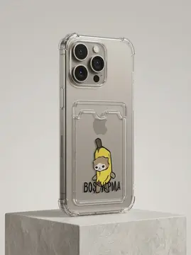 iPhone 15 Pro Max Boş Yapma Muz Detaylı Kart Bölmeli Şeffaf Telefon Kılıfı