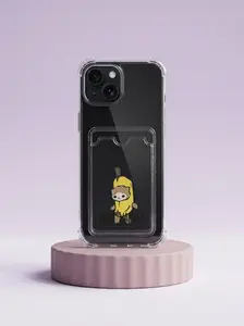 iPhone 15 Boş Yapma Muz Detaylı Kart Bölmeli Şeffaf Telefon Kılıfı