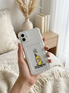 iPhone 11 Boş Yapma Muz Detaylı Kart Bölmeli Şeffaf Telefon Kılıfı