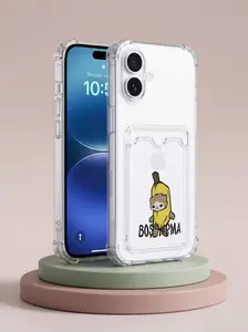 iPhone 16 Boş Yapma Muz Detaylı Kart Bölmeli Şeffaf Telefon Kılıfı
